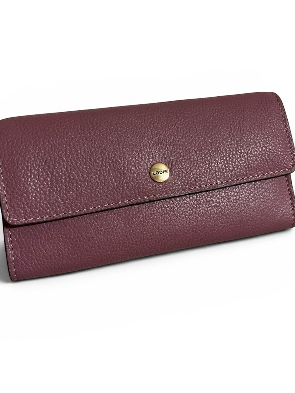 Lodis Pebbled Leather Long Wallet with Gold Snap